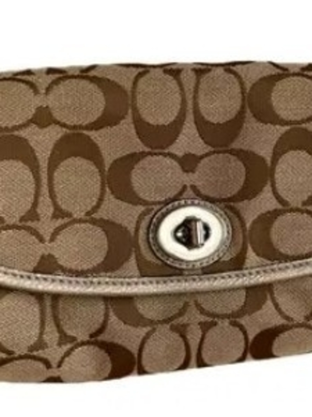 New Mid 2000s Coach Signature Canvas Turnlock Clutch in Tan and Brown